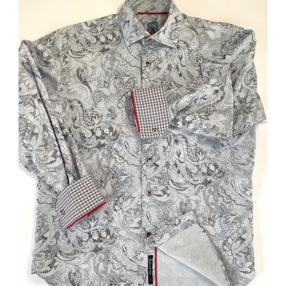 Luchiano Visconti Blue Gray & Red Paisley Design Long Sleeve Shirt Size Medium - Picture 6 of 16